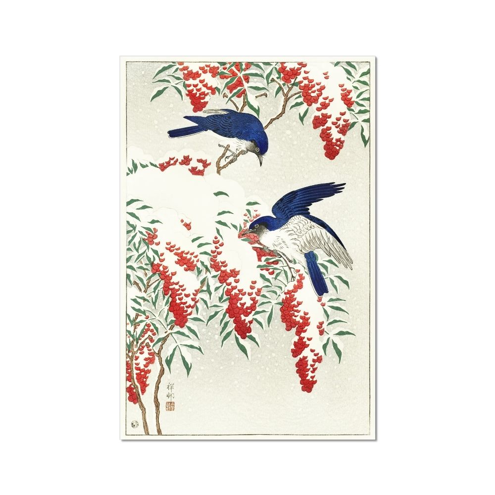 Flycatchers on a nandina bush by Ohara Koson Art Arts Vale 4